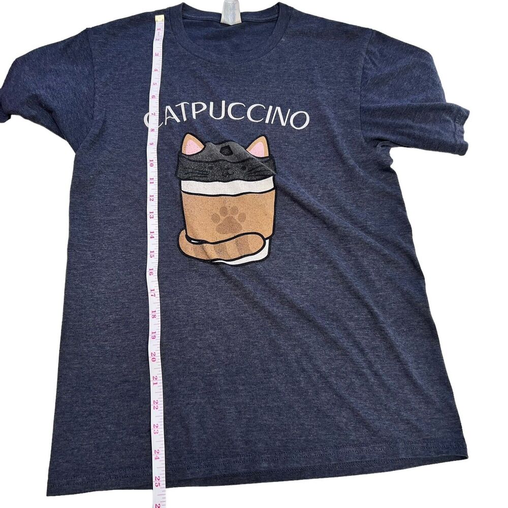 Catpuccino Short Sleeve Womens T-Shirt Size Small Blue Cat Coffee - Picture 9 of 11